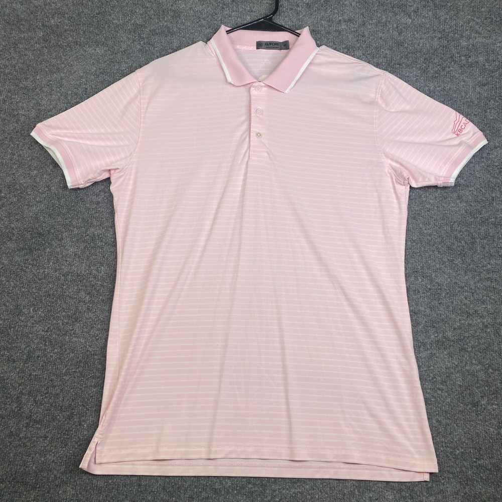 G/FORE Mens Stripe Golf Polo Shirt Pink White Skull Crossbones Logo Size M